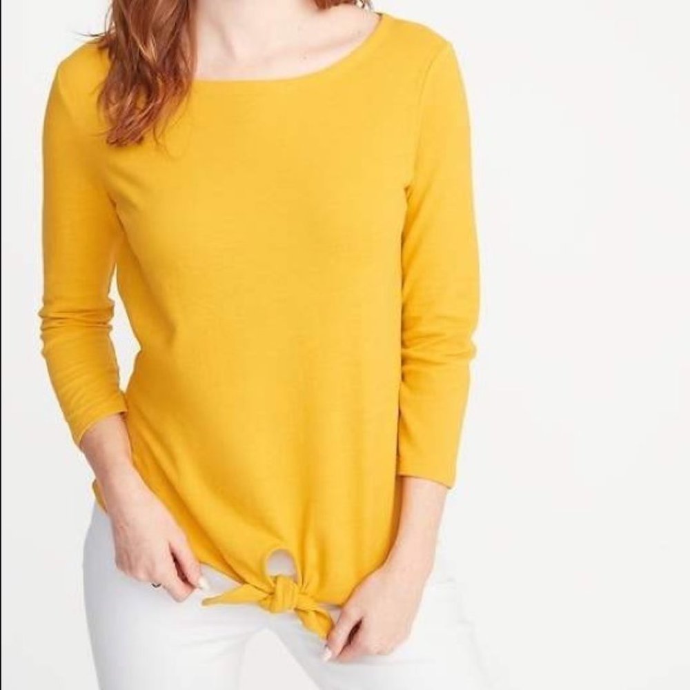 NWT Old Navy Mustard Yellow Tie Front Top M